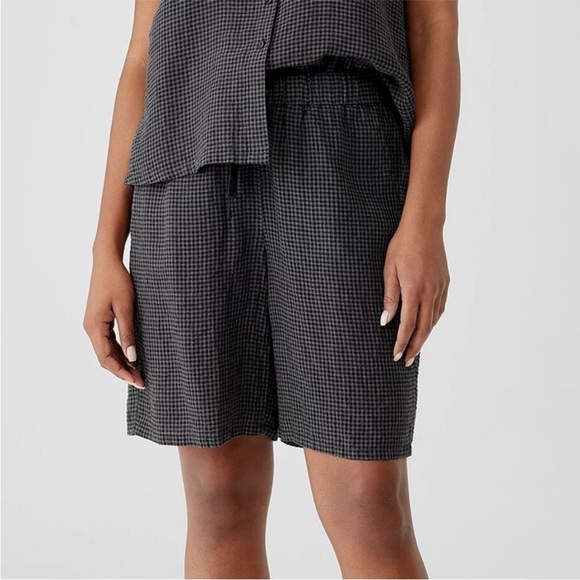 Eileen Fisher Mid Thigh Checkered Linen Shorts - Picture 1 of 15